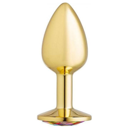 Cloud 9 Gems Gold Anal Plug Small - Elegant Stainless Steel Jeweled Anal Plug for Sensual Pleasure - Model #C9GP-S - Unisex - Stimulates and Delights - Rainbow Multicolor Gem