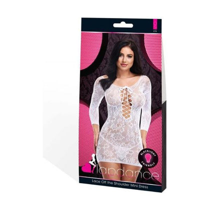 Introducing the Lapdance Lace Off The Shoulder Mini Dress in White, Model O/S, for Women's Bachelorette Parties, Lingerie, and Naughty Role Play - X-Gen Products O/S 2024