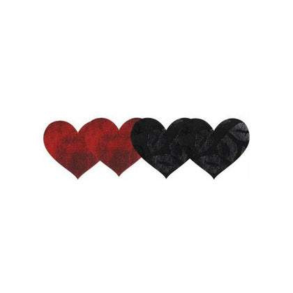 Stolen Kisses Heart Pasties Red, Black 2 Pack - Premium Self-Adhesive Heart-Shaped Lingerie Model SP-02B for Women - Enhance Intimate Moments with Confidence - Ideal for Nipple Pleasure - One Size Fits All
