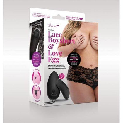 X-Gen Secrets Vibrating Floral Lace Boy Short Rechargeable Black Queen Size Lingerie Set for Women - Adult Naughty Store