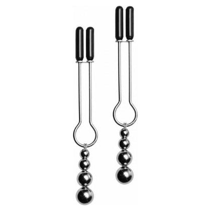 Master Series Adorn Triple Bead Nipple Clamps Set - Non-Piercing Adjustable Body Jewelry for Nipple Play - Model MS-ABC-3 - Unisex - Pleasure for Chest, Scrotum, Labia, and More - Silver and  - Adult Naughty Store