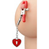 Master Series Charmed Heart Padlock Nipple Clamps - Model HS-001 - Unisex Nipple Stimulation Toy for Intense Pleasure - Red - Adult Naughty Store