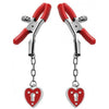 Master Series Charmed Heart Padlock Nipple Clamps - Model HS-001 - Unisex Nipple Stimulation Toy for Intense Pleasure - Red - Adult Naughty Store