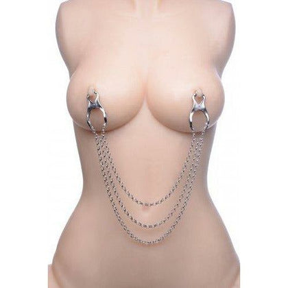 Master Series Affix Triple Chain Nipple Clamps - Intensify Pleasure with XR Brands Metal Nipple Clamps for All Genders - Silver - Adult Naughty Store