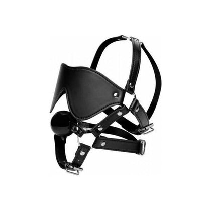 Strict Eye Mask Harness With Ball Gag Black - XR Brands | Bondage Head Harness for Sensory Deprivation and Speech Restraint | Model: EH-457 | Unisex | Enhance BDSM Play and Explore New Heights of Pleasure | Black