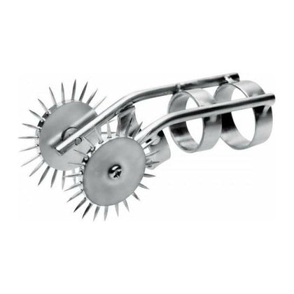 Master Series Spikes Double Finger Pinwheel Metal Silver - Unique Sensation Play Toy for Couples, Model MS-DFP-001, Unisex, Intense Pleasure for Skin Stimulation