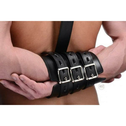 XR Brands Strict Arm Binder Biceps & Forearm Restraints Black Leather - Ultimate Dominance and Submission Experience