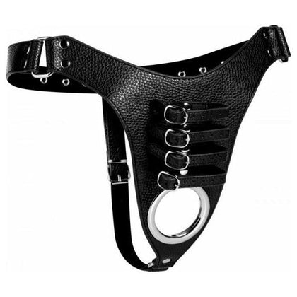 XR Brands Strict Male Chastity Harness O-S Black Leather - Ultimate Control for Male Pleasure