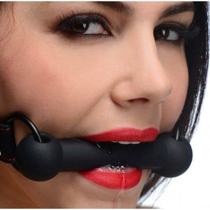 XR Brands Strict Silicone Bit Gag Black O-S - Premium Leather-Like Strap-On Gag for Submissive Pleasure