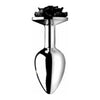 XR Brands Booty Sparks Rose Butt Plug Large - Elegant Black Aluminum Anal Pleasure Toy