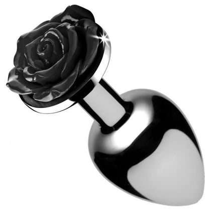 XR Brands Booty Sparks Rose Butt Plug Large - Elegant Black Aluminum Anal Pleasure Toy