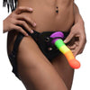 XR Brands Strap U Proud Rainbow Silicone Dildo with Harness - Model XRU-5678 - Unisex Strap-On Pleasure - Multi-Colored - Adult Naughty Store