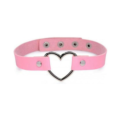 Master Series Dark Heart Chrome Heart Pink Choker - BDSM Collar for Submissive Partners - Adjustable Fit - Vegan Leather - Nickel Free - Pink