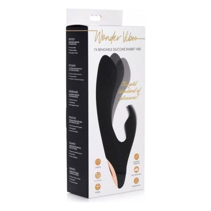 XR Brands Wonder Vibes 7X Bendable Silicone Rabbit Vibe Black - Ultimate Pleasure for Women - Adult Naughty Store