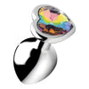 XR Brands Booty Sparks Rainbow Prism Gem Anal Plug Medium - Pleasureful Heart-Shaped Delight for All Genders, Silver & Rainbow - Adult Naughty Store