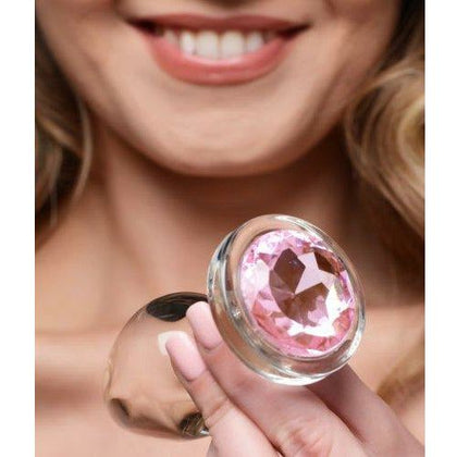 XR Brands Booty Sparks Pink Gem Glass Anal Plug Large - For Sensual Backdoor Pleasure - Adult Naughty Store