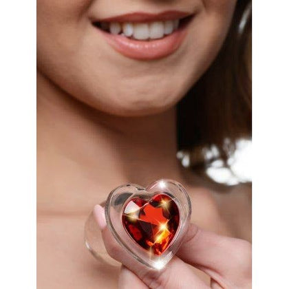 XR Brands Booty Sparks Red Heart Glass Anal Plug Medium - Intimate Pleasure for All Genders - Red - Adult Naughty Store