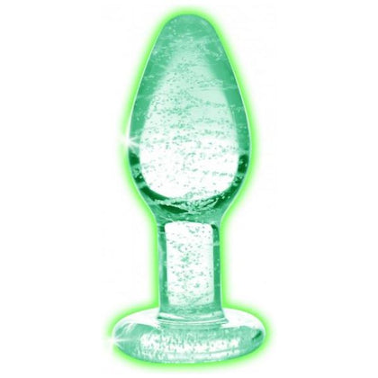 Booty Sparks Luminous Glass Anal Plug Small - Model GSAP-001 - Unisex - Glow-in-the-Dark Green - Adult Naughty Store