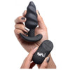 XR Brands Bang! 21X Vibrating Silicone Swirl Butt Plug with Remote Control - Model B21X-BP - Unisex Anal Pleasure - Black - Adult Naughty Store