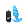 XR Brands Bang! 21X Vibrating Silicone Swirl Butt Plug with Remote Control - Model B21SVP-BLUE - Unisex Anal Pleasure - Blue - Adult Naughty Store