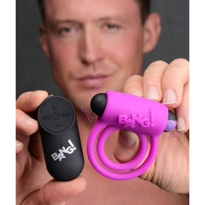 XR Brands Bang! Silicone Cock Ring & Bullet with Remote Control Purple - Model XR-1001 - For Him and Her - Enhance Erection and Clitoral Stimulation