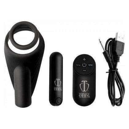 XR Brands Trinity 4 Men 7X Silicone C-Ring with Taint Stimulator - Powerful Vibrating Cock Ring for Enhanced Pleasure - Model T4M7X - Male - Perineum Stimulation - Black
