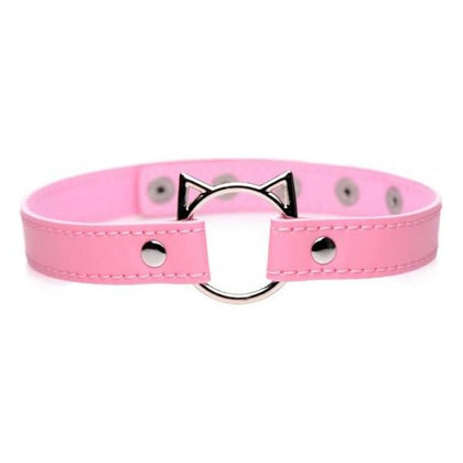 Master Series Kinky Kitty Ring Slim Choker Pink - Elegant Faux Leather BDSM Choker for Sensual Kitty Play - Model KS-RC-PNK - Adult Naughty Store