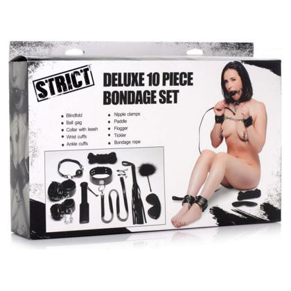 XR Brands Strict Deluxe 10pc Bondage Set - Ultimate BDSM Exploration Kit for Couples - Model XR-DBS10 - Unisex - Sensory Deprivation, Pain Play, Submission - Black - Adult Naughty Store