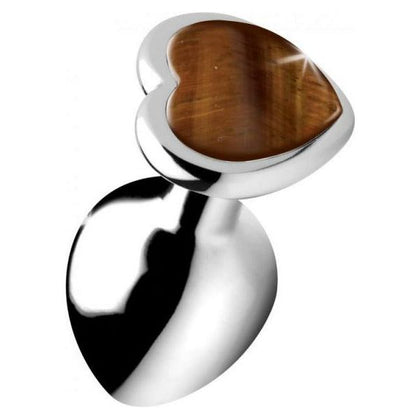 XR Brands Booty Sparks Gemstones Medium Heart Anal Plug Tiger Eye - Unleash Confidence and Pleasure with this Exquisite Brown and Silver Tiger Eye Anal Plug