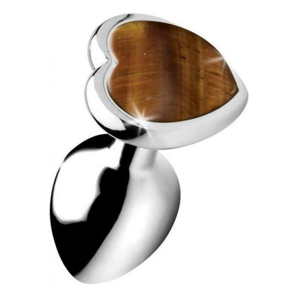 Booty Sparks Gemstones Small Heart Anal Plug Tiger Eye - Model XYZ - For Fearless Anal Pleasure - Unisex - Brown/Silver