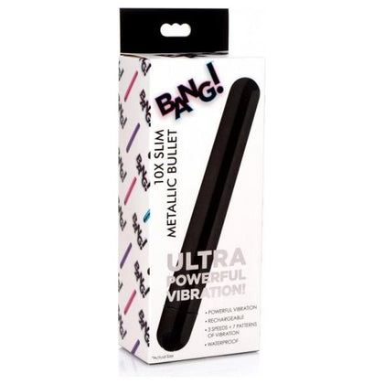 XR Brands Bang! 10X Slim Metallic Bullet Vibrator Black - Intense Pleasure for All Genders - Adult Naughty Store