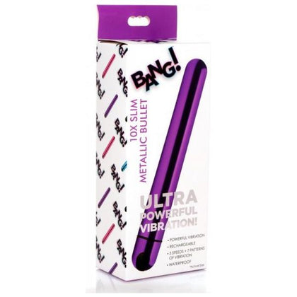 XR Brands Bang! 10X Slim Metallic Bullet Vibrator Purple - Model B10XSLIM-PUR - For Intense Pleasure and Sensual Stimulation - Adult Naughty Store