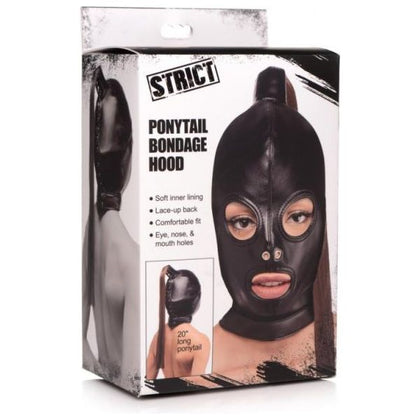 XR Brands Strict Ponytail Bondage Hood - Model XRBH-001 - Unisex BDSM Headgear for Sensory Play and Power Exchange - Black - Adult Naughty Store