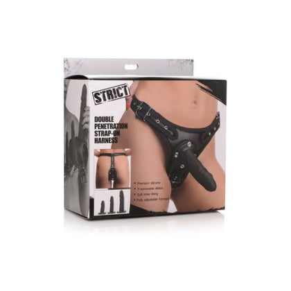 XR Brands Strict Double Penetration Strap On Harness - Model DP-2000 - Unisex Anal and Vaginal Pleasure - Black - Adult Naughty Store