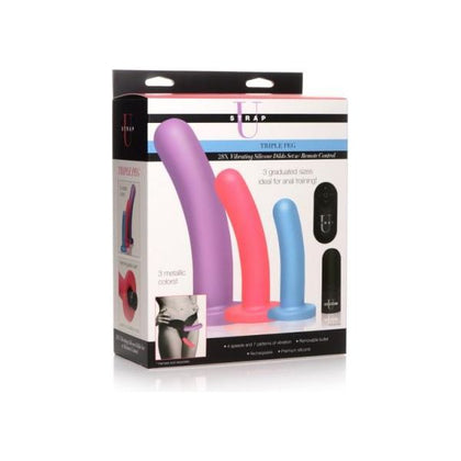 XR Brands Strap U Triple Peg 28X Dildo Set Silicone with Remote Control - Versatile Pleasure for All Genders - Multi-Colored Delights - Adult Naughty Store