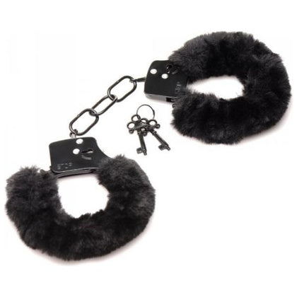 XR Brands Master Series Cuffed In Fur Furry Handcuffs Black - Sensual Faux Fur Bondage Restraints for Couples
