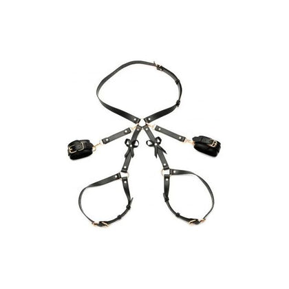 Strict Leather Bondage Harness with Bows - Model M/L - Black - Unisex - Waist, Thigh, and Wrist Restraints - Adult Naughty Store