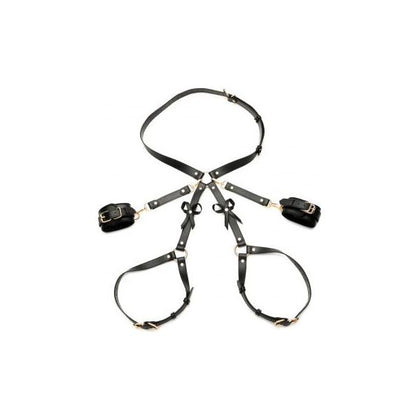 XR Brands Strict Bondage Harness with Bows Black XL/2XL - Unleash Your Submissive Desires in Style - Adult Naughty Store