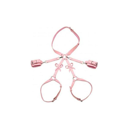 Strict Leather Pink Bondage Harness with Bows - Model SLBH-PNK-ML - For Women - Waist, Thigh, and Wrist Restraints - Adult Naughty Store