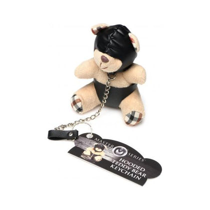 Master Series Hooded Teddy Bear Keychain - XR Brands | BDSM Gimp Toy | Model: MS-GBK001 | Unisex | Keychain Accessory | Light Peach Orange - Adult Naughty Store