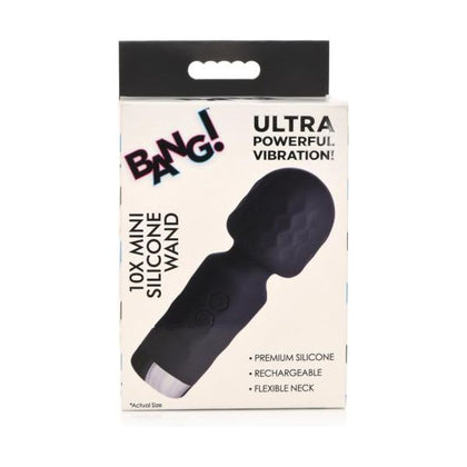 XR Brands Bang! 10X Mini Silicone Massage Wand Black - Powerful Mini Wand Vibrator for Both Men and Women, Perfect for Travel and Intimate Pleasure