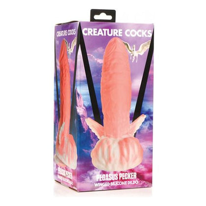 XR Brands Creature Cocks Pegasus Pecker Winged Silicone Dildo - Model 2023 - For All Genders - Sensational Pleasure - Pink and White - Adult Naughty Store