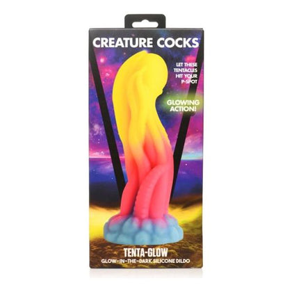 XR Brands Creature Cocks Tenta-Glow Glow-In-The-Dark Silicone Tentacle Dildo Model 072 for Both Genders, Stimulates P-Spot and G-Spot, Blue-Green-Orange Glow