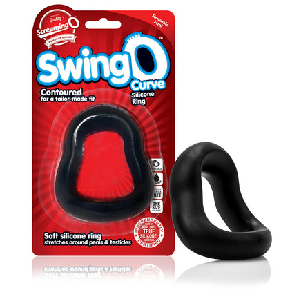True Silicone™ presents the SwingO Curve Men's Black Reversible Cock Ring (Model: 817483012563) - Enhancing Pleasure with Curved Elegance