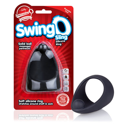 Experience ultimate pleasure with ErectionTech's SwingO Sling Black Silicone Cock Ring Model 817483011917 - Designed for Men, featuring Perineum Massage for Intense Pleasure 🖤