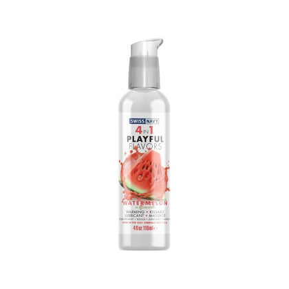 Playful Flavours 4-In-1 Watermelon Delight Sensual Pleasure Lube for Couples, Gender-Neutral, Intimate Massage, Edible and Warming, Watermelon Pink