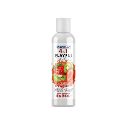 Introducing the Playful Flavors 4 In 1 Strawberry/Kiwi Pleasure 1oz Sensual Gel - A Deliciously Tempting Delight for Enhanced Intimacy - Adult Naughty Store