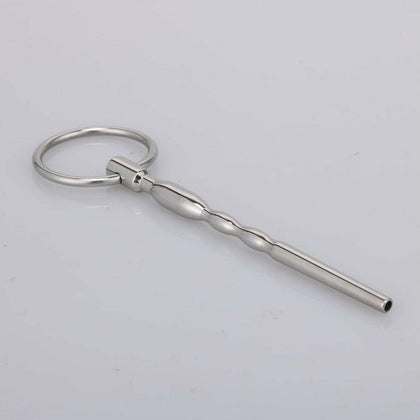 Stainless Steel Urethral Plug with Ring - SOUND011U - Male - Hollow - 30mm Ring - 105mm Long - 4.5mm to 7.5mm Width - Packaged - Silver - Adult Naughty Store