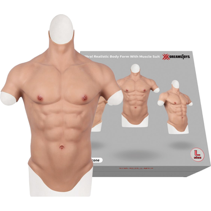 XX-DREAMSTOYS Muscle Suit Men Size L Realistic Torso Model 2021 | Male Muscle Enhancer for Chest and Arms | Deep Tan