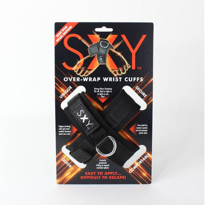 Introducing the SensaXion SXY Cuffs XYZ Deluxe Neoprene Cross Cuffs - Unisex - Seductive Black - Enhanced Pleasure